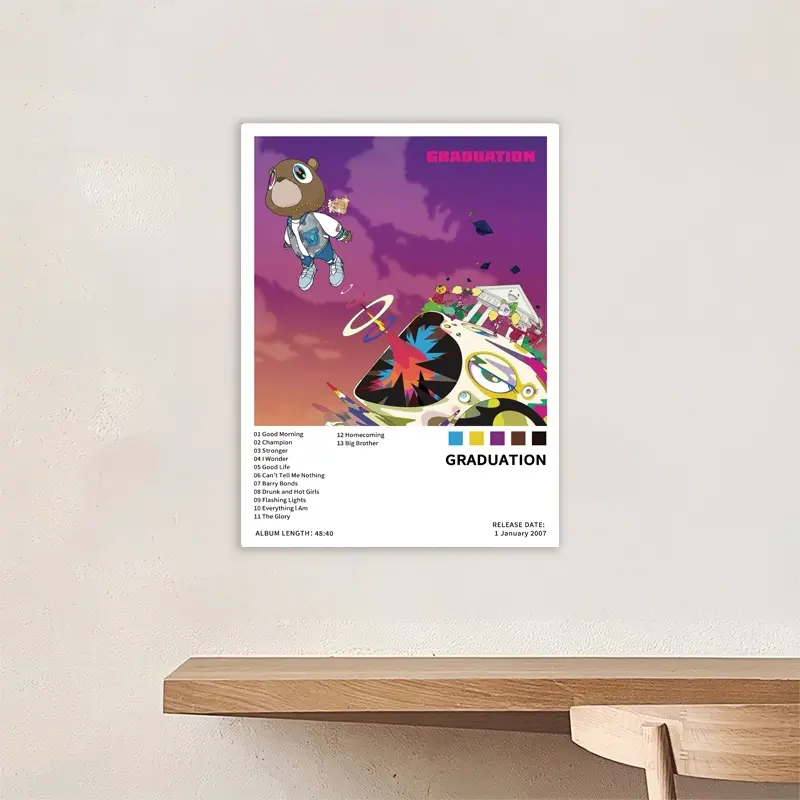 Graduation - Music album cover, retro canvas poster, classic hip-hop rap art print, Vintage Prints, Vintage Design, suitable for bedroom, living room, dorm decoration, perfect for dorm birthday/Christmas/New Year's gifts, frameless