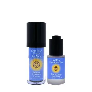 C60 Evo Youth Re-New Luscious Advanced Facial Serum UTH29 Cream & Rose Activator Oil with ESS60 for a Rich, Moisturizing and Luxurious Skincare Routine for Face and Neck - 1.0oz Cream - 0.5oz Oil