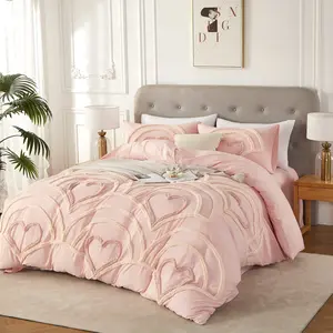 Fan Heart pattern Microfiber Duvet Cover Set, Boho Tufted Comforter Sets with Zipper Closure, Including1 Duvet Cover & 1/2 Pillowcase without Filler, Soft Comfortable Bedding Set for Home Bedroom, Decorative Duvet Cover, Comfy Bedding Sets