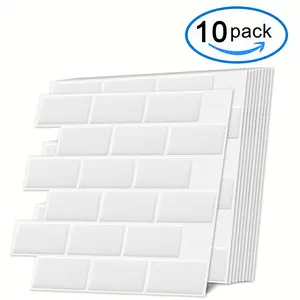 DEWOO White Tile-Style Backsplash Self-Stick Wall Stickers - Decal, Peel-N-Stick, Renter-Friendly, Waterproof, Stain-Resistant, Scratch-Resistant, Durable - Easy-to-Install for Kitchens, Bathrooms, Decal Wall Stickers