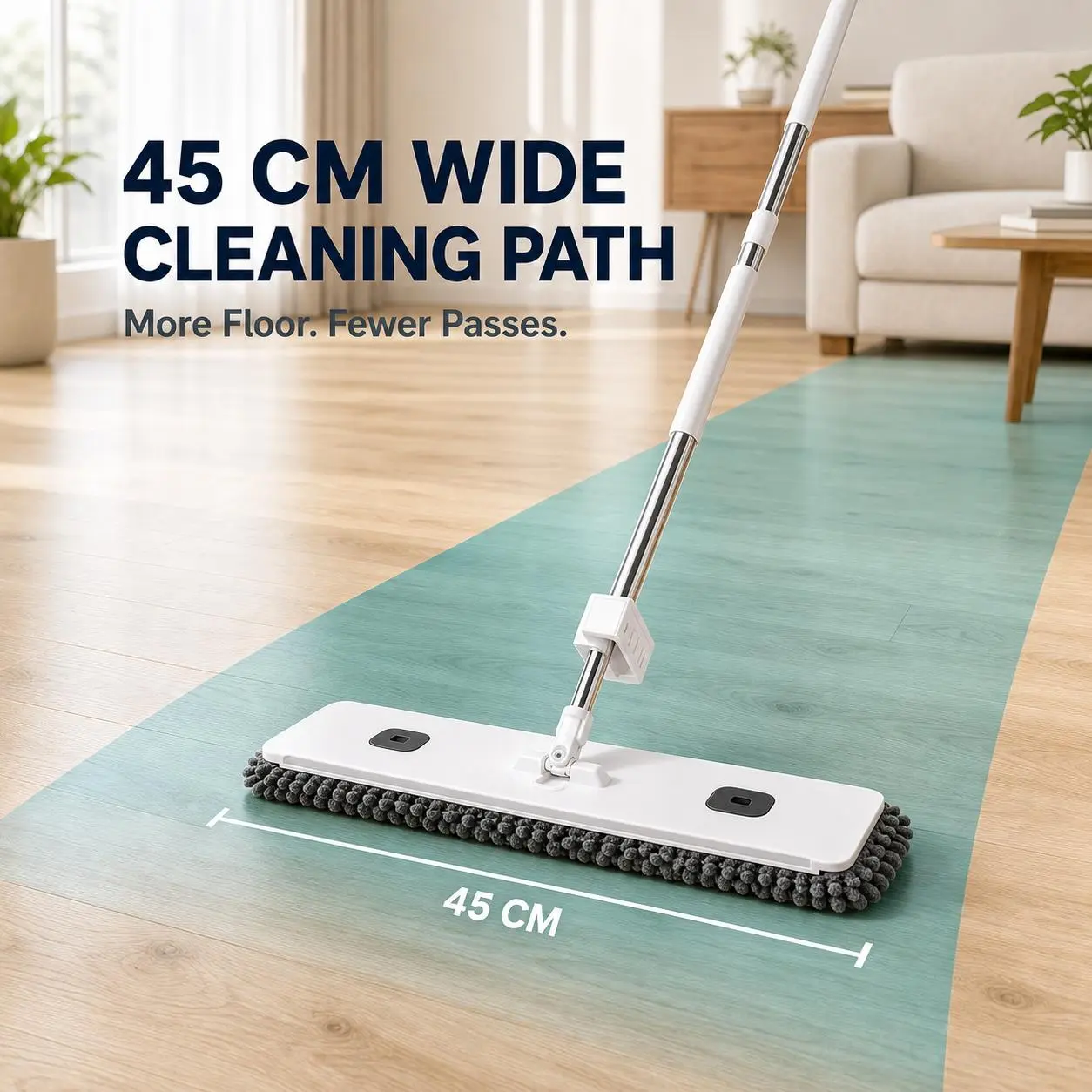 Hands-Free Wringing Floor Mop, 45cm Wide, Single Unit for Efficient Daily Cleaning (Home Care Supplies)