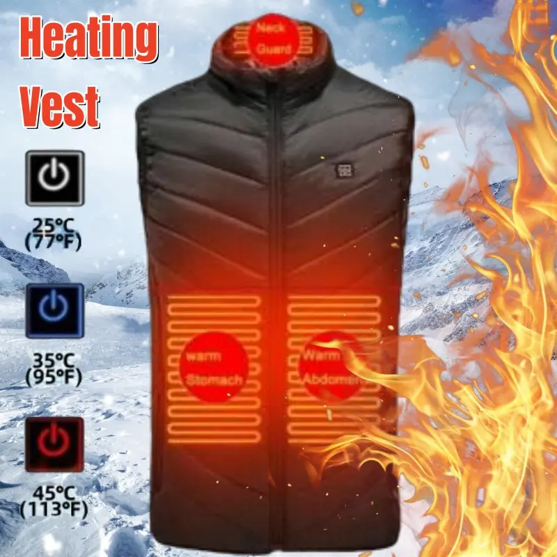 Winter 9 Areas Heating Vest Men Women Smart Electric Sleeveless Jacket Warm Coat