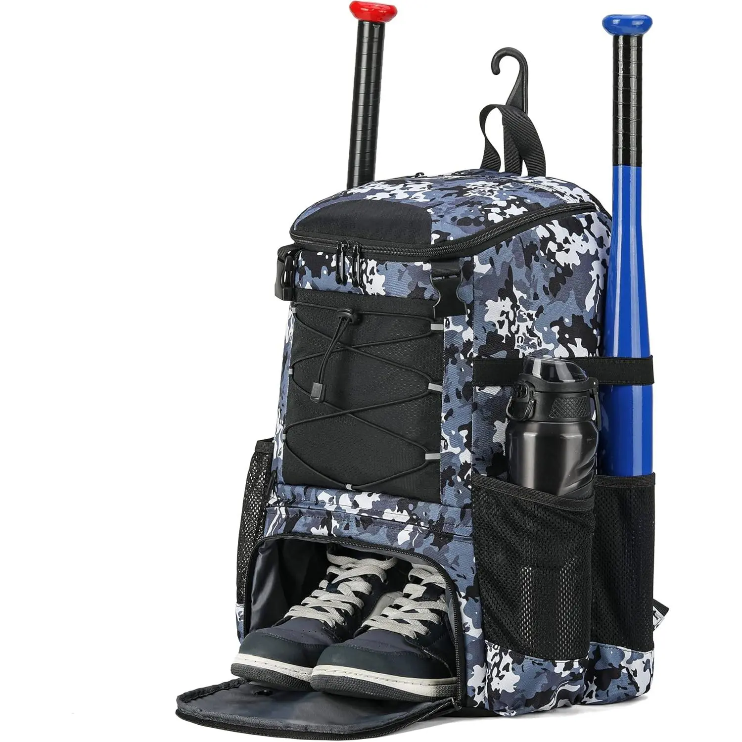 Large Size Baseball & Softball Backpack with Waterproof Top, External Helmet Holder, Fence Hook & Vented Cleat Pocket for Outdoor Exercise, Training, Hiking, Youth, Bat Accessories, 600D Fabric