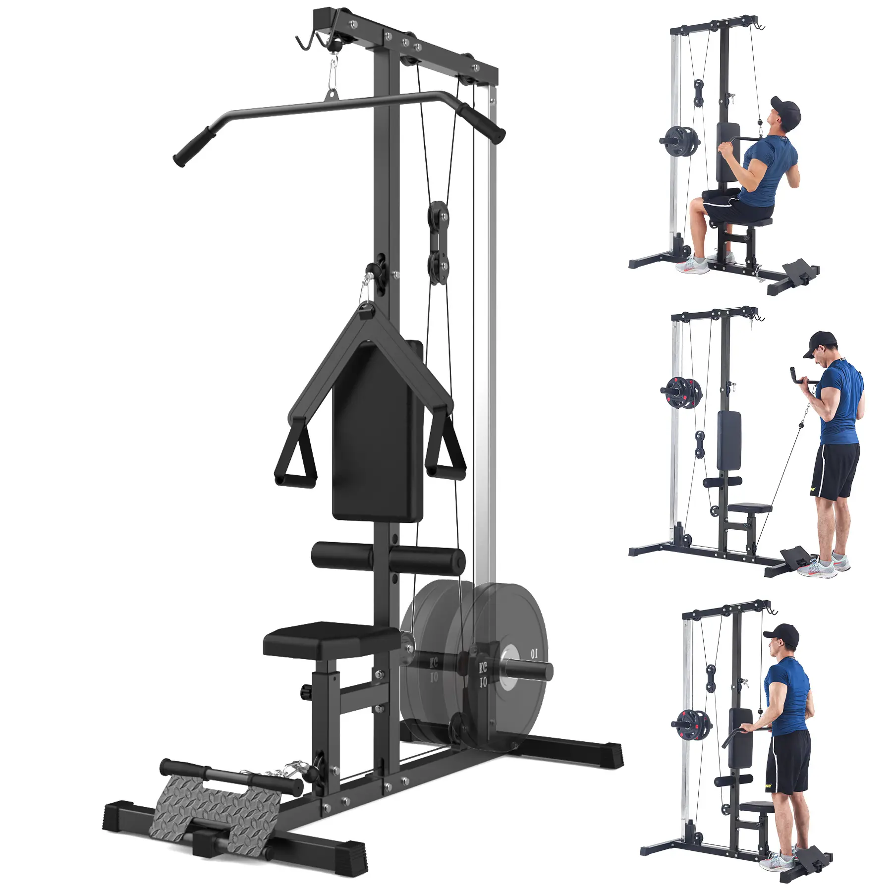 Cable Machine Home Gym, Pulldown Machine with High and Low Pulley, Lat Pulldown and Row Workout Equipment, Tricep Press with Leg Support for Home Gym Garage