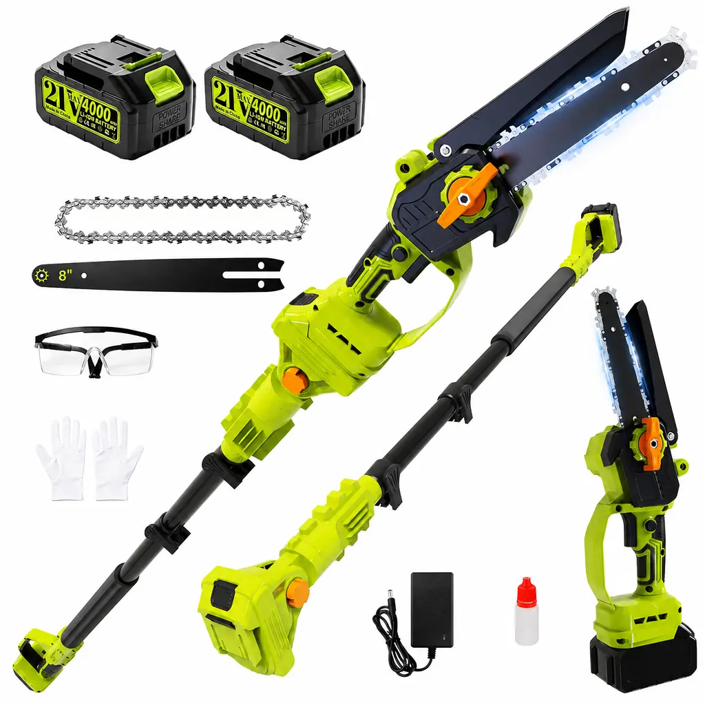 8" Cordless 2-in-1 Brushless Pole Saw & Handheld Chainsaw, Telescopic Extension Pole Tree Trimmer, 2×4.0Ah Batteries, Auto Oiling, Lightweight Branch Cutter for Yardwork & Tree Pruning, Chain