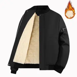 Men's Winter Warm Jacket with Fleece Lining Regular Fit Polyester Fiber Outerwear Machine Washable Casual Sports Coat with Zipper Long Sleeve Black Jackets for Men Menswear Tops Western Clothing - Gamis