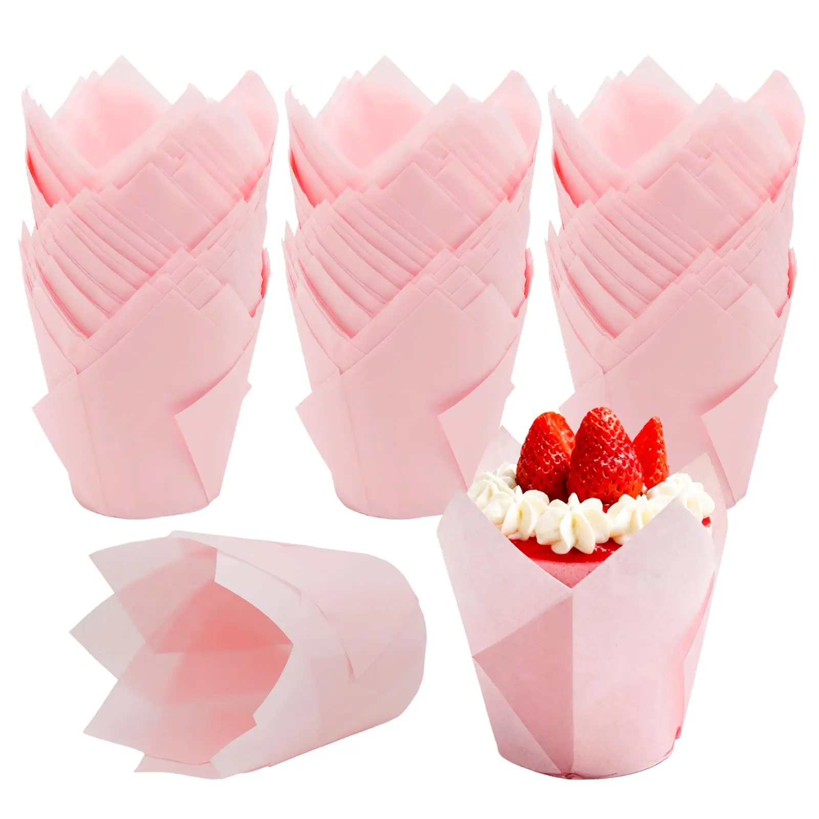 150 Pieces Pink Tulip Cupcake Liners Greaseproof Cupcake Wrappers Standard Muffin Cups Cupcakes Papers for Party Wedding Paper Muffin Liners for Baking