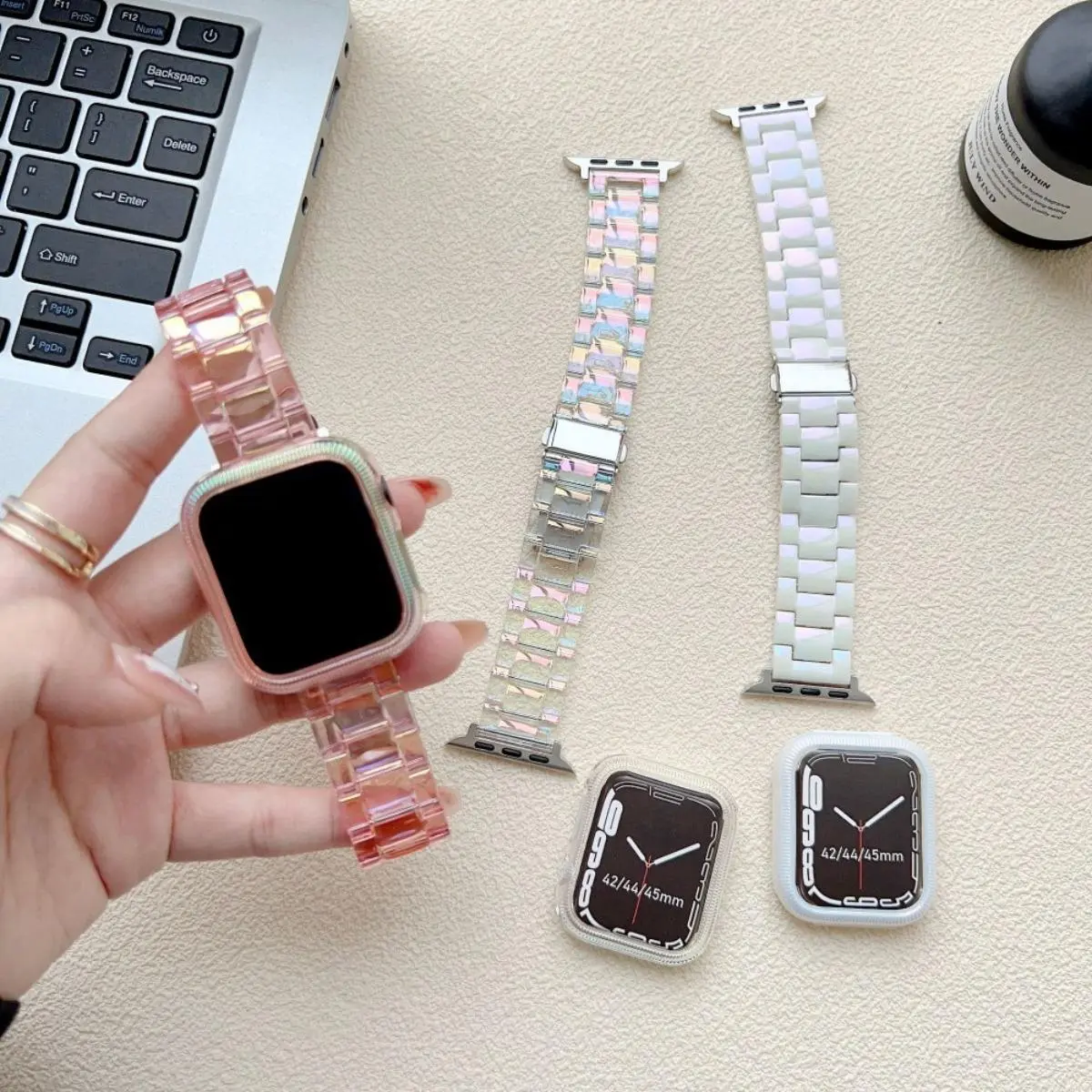 Unisex Holographic Transparent Resin Watch Strap, Fashion Replacement Band for Apple Watch All Series 1–11 SE Ultra, Multiple Sizes, Perfect Holiday Birthday Gift (Strap Only) tiktokshopbacktoschool