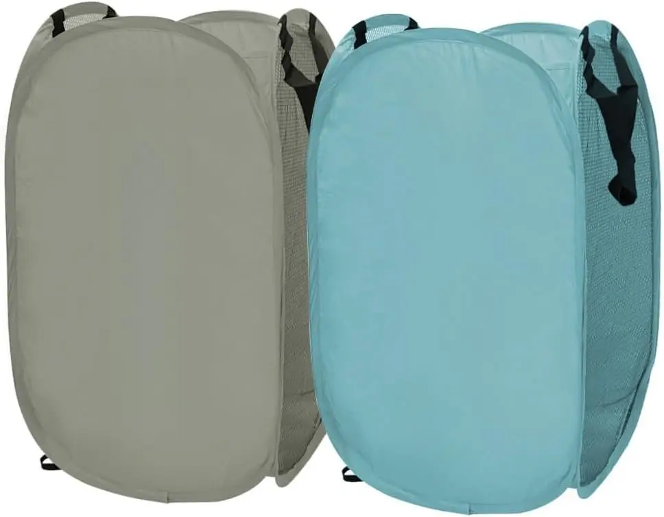 Pop Up Laundry Baskets, 2 Pack Mesh Laundry Hampers Collapsible Clothes Hampers for , Dorm, Travel (Gray + Blue)