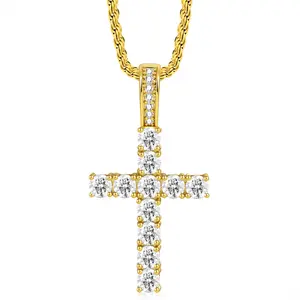Round Cut Lab Created Moissanite Diamond Tennis Cross Necklace Pendant 14k Gold Over Sterling Silver Jewelry For Women