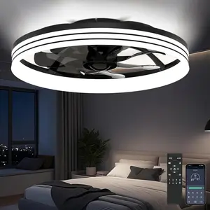 Ceiling Fan with Light,20" Flush Mount Ceiling Fan,6 Speeds,3000-6500K Dimmable LED, App & Remote Control, Quiet DC , for Bedroom, Living Room Modern Ceiling Fans with Lights(Black)