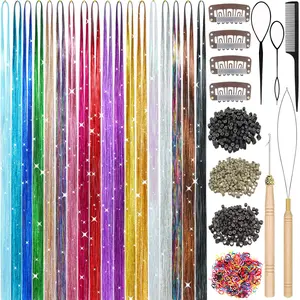 Hair Tinsel, 18 Colors 7800 Strands 48 Inch Glitter Tinsel Hair Extensions Kit Heat Resistant Daily Use Festivals Shiny Fairy Hair Accessories for Girls  Women (18 Colors)
