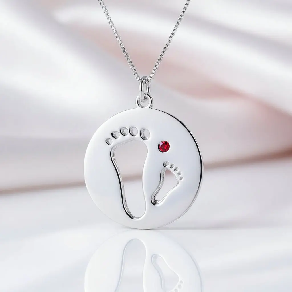 Personalized Footprint Necklace with Birthstone