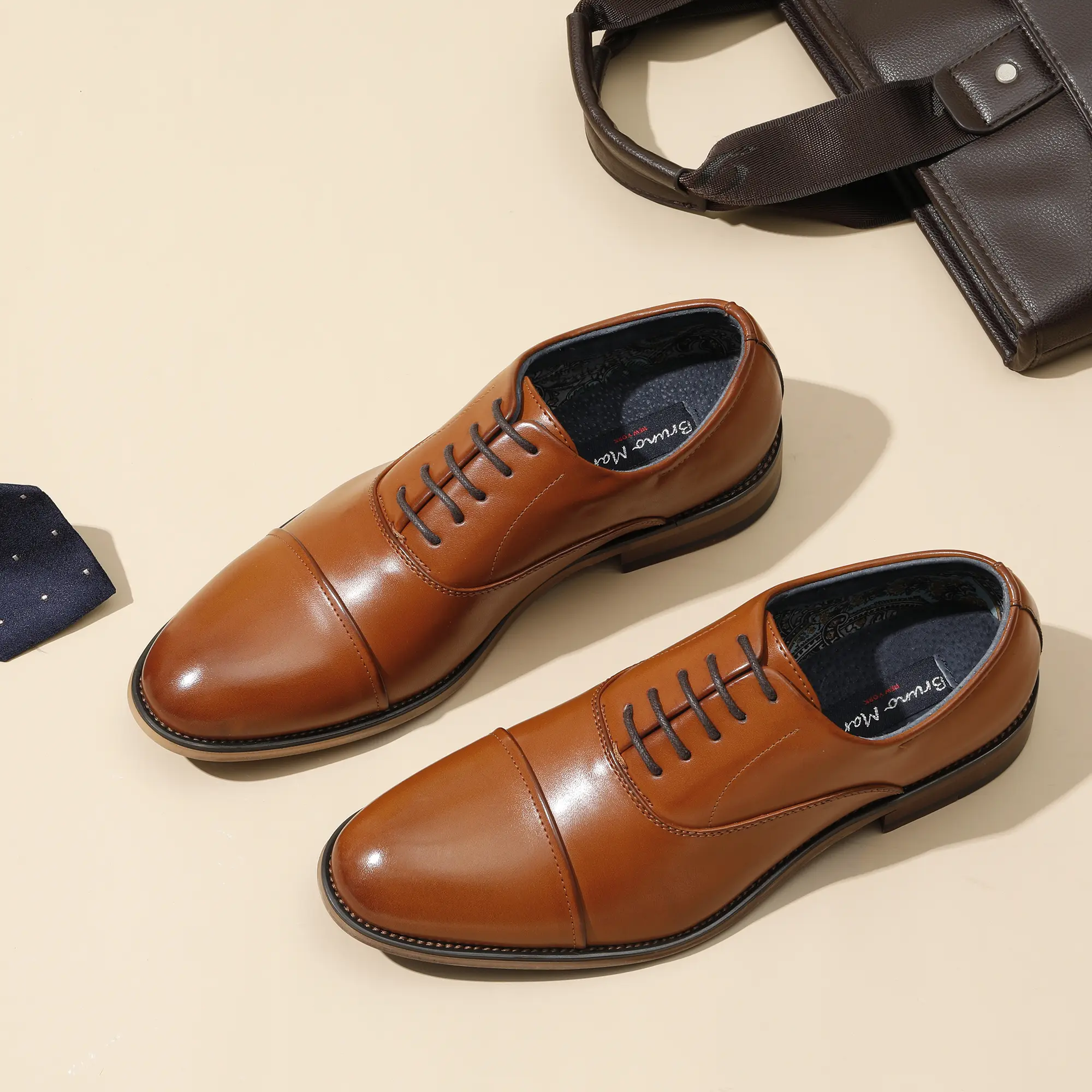 【BRUNO MARC Anniversary】 LOUIS_2 Brown Men's Lace-Up Oxford Shoes - Closed, Comfortable Walking Footwear, Casual Oxfords, Business Style Footwear, Business Style Shoes, Walking Shoes, Fashion Leather Shoes sohochic