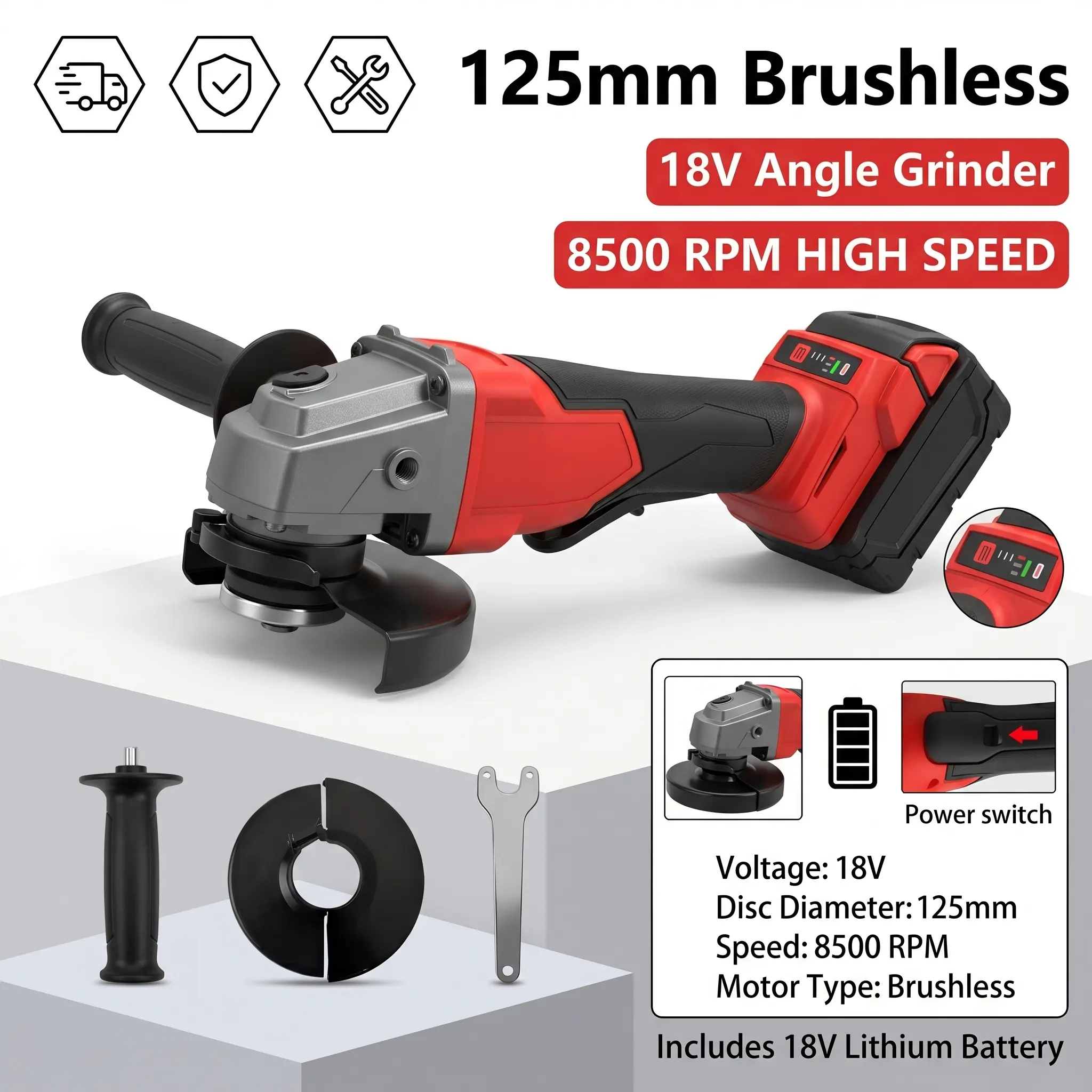 Milwaukee M18 Series Cordless Brushless Technology Angle Grinder - Angle Grinding Machine with Efficient Performance, Saw Laser Guide, Compact Hand Tool for Metal Grinding/Cutting, Construction Freedom of Movement