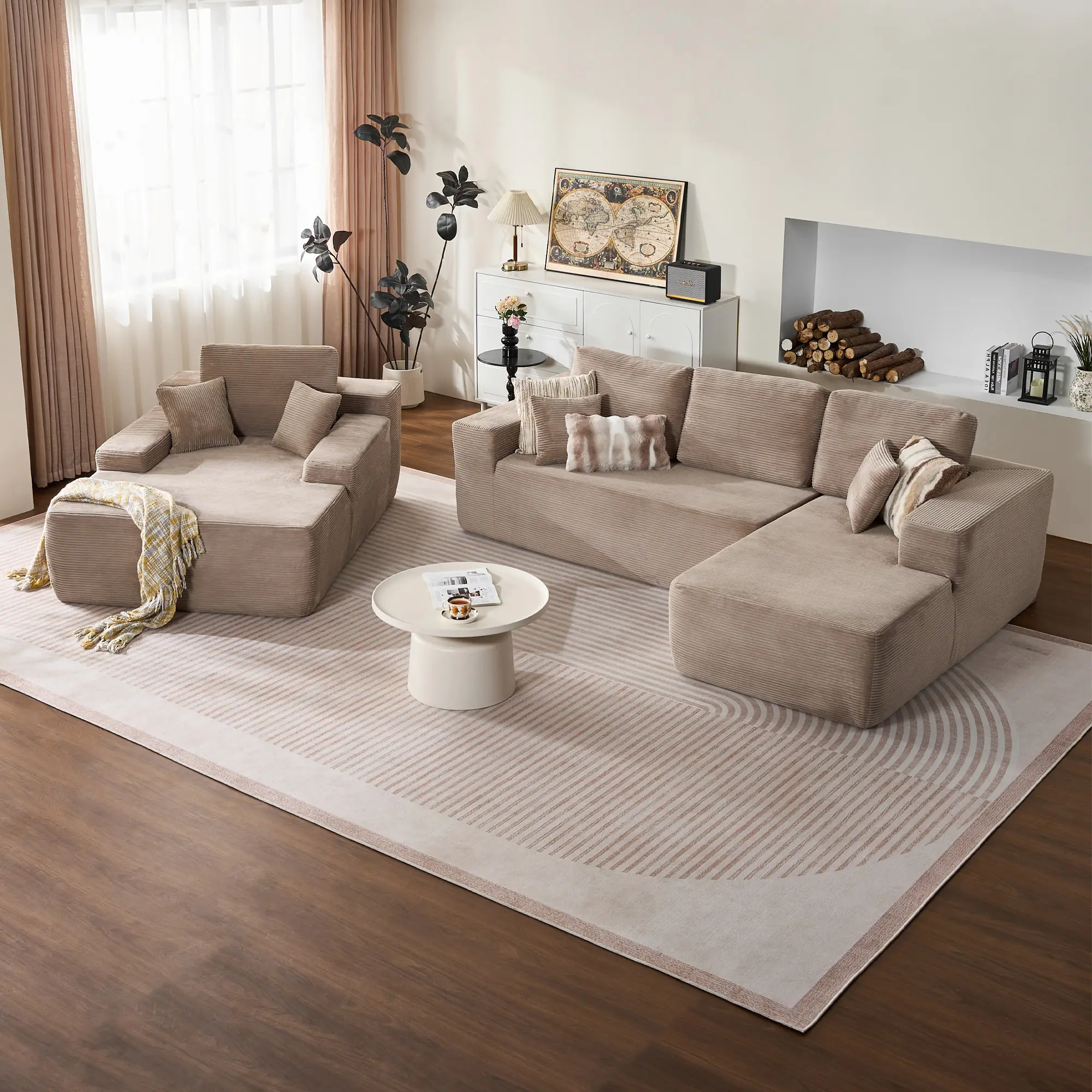 Camel Corduroy Right Chaise+Sofa Bed