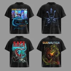[ElevateWear Collection] Subnautica Leviathan Washed Hoodie, Sweater & Tee Collection, Deep Sea Horror Creature Graphic Apparel, Vintage Sci-Fi Gamer Streetwear, Heavyweight Premium Cotton Oversized Unisex Fan Gift Set