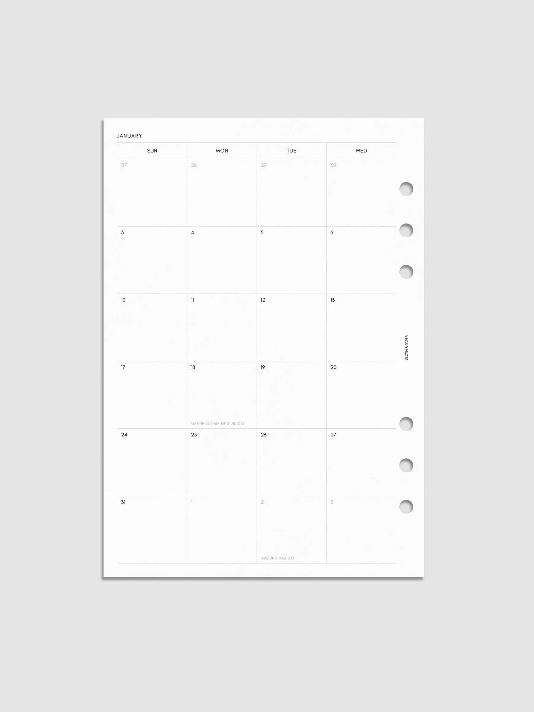 2027 Dated Monthly Planner Inserts | Sunday Start