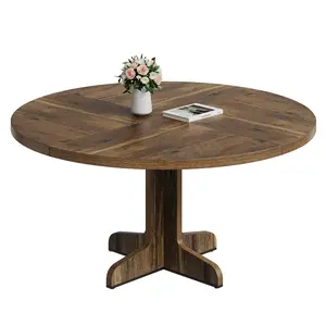 47.2" (120 cm) Round Dining Table for 4–6 People, Wooden Kitchen Table with Thick Tabletop and Sturdy Base for Dining Room, Living Room