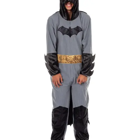 Batman Costume Union Suit Men's Onesie One Piece Pajama Outfit With Mask Hood and Cape