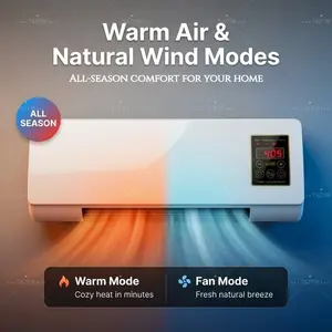 TAZTIR Wall-Mounted Heater for Indoor Use 1200W GarageHeater Electric with 6-Hour Timer Remote TouchscreenControl Natural Fan Mode Overheat Protection