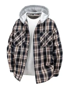 Men's Plaid Print Button Front Drawstring Hooded Shirt, Casual Long Sleeve Pocket Top, Regular Fit Daily Wear Clothing