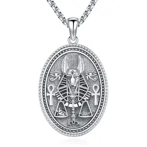 DRINSPER Horus Eye & Ankh Cross 925 Sterling Silver Pendant Necklace,Eye of Horus,, Anubis Necklace, Illuminati Masonic, Egyptian Mythology Pendant Necklace, Evil Eye, Inspired Talisman, Protection Amulet Jewelry Gift for Men Women