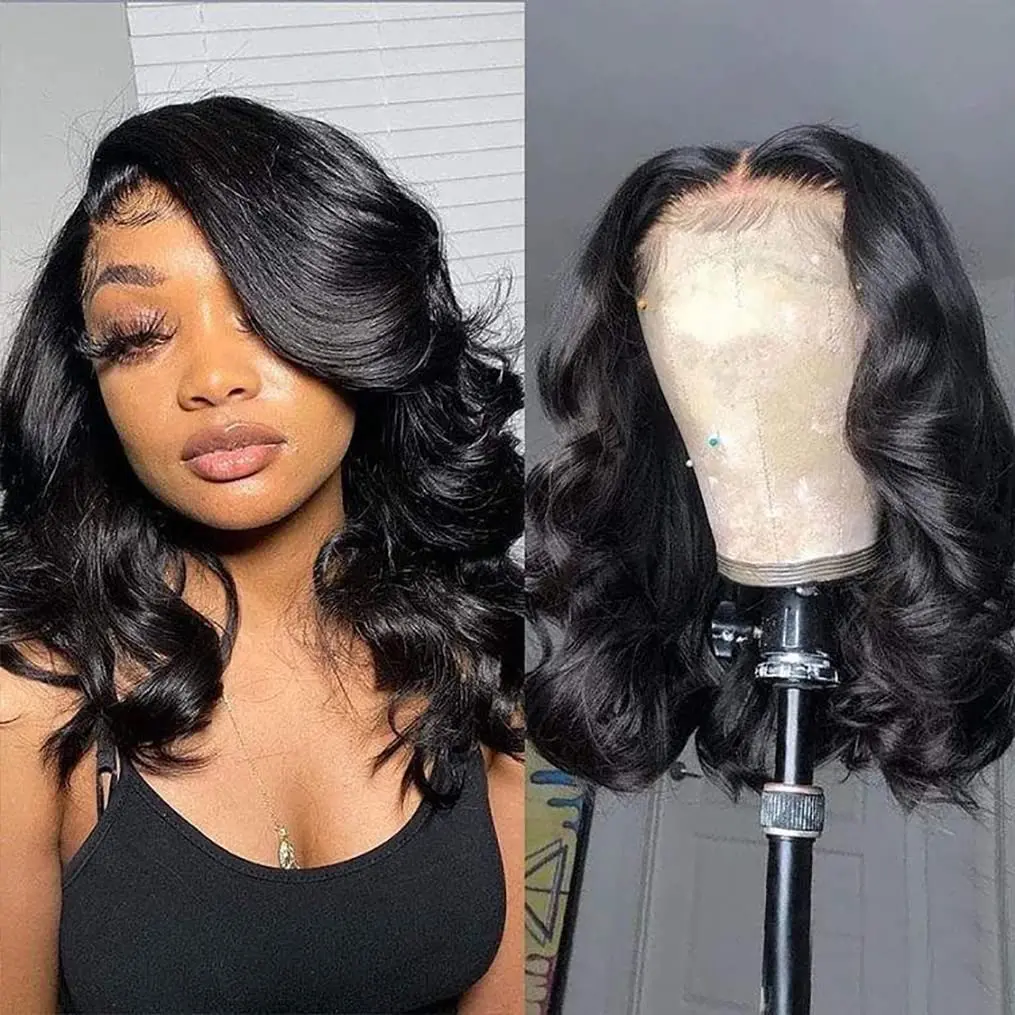 100% Real Human Hair 4x4 Transparent Lace Closure Wig, Ready-to-Wear Glueless Thick Pre-Cut Wig, Body Wave Natural Black Protective Hairstyle Pre-Everything No Glue Needed, Pre Cut Wigs Wavy Wigs Pre Everything Glueless Wig Human Hair