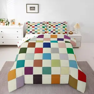 Kids Rainbow Checkered Comforter Set,Colorful Plaid Grids Bedding Set,Funky Checkerboard Quilt Set for Boys Girls Teen Geometric Gingham Duvet Set,Modern Aesthetic Room Decor