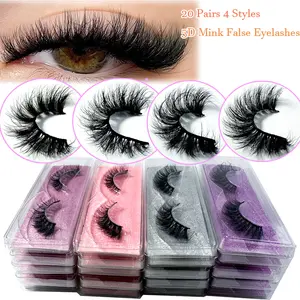 mink eyelash False Eyelashes,20Pairs/20boxes Mink Eyelashes Natural Long 3D Faux Mink Lashes Pack False Eyelashes Thick In Bulk For Daily Dating Halloween Cosplay Manga Cat False Lashes