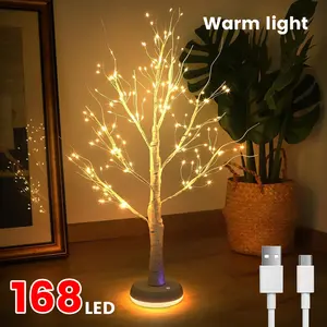 VASTFIRE Rechargeable LED Birch Tree Lights - 168 LEDs, 24 Bendable Branches, 1200mAh USB Type-C Power, for Christmas, Thanksgiving