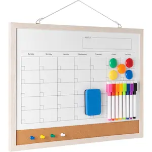 Dry Erase Calendar Whiteboard, 17" x 13"  Whiteboard Cork Board Combo,  Monthly Planner with 8 Markers, Eraser,  and Pushpins, Hanging Dry Erase Board for , School - White