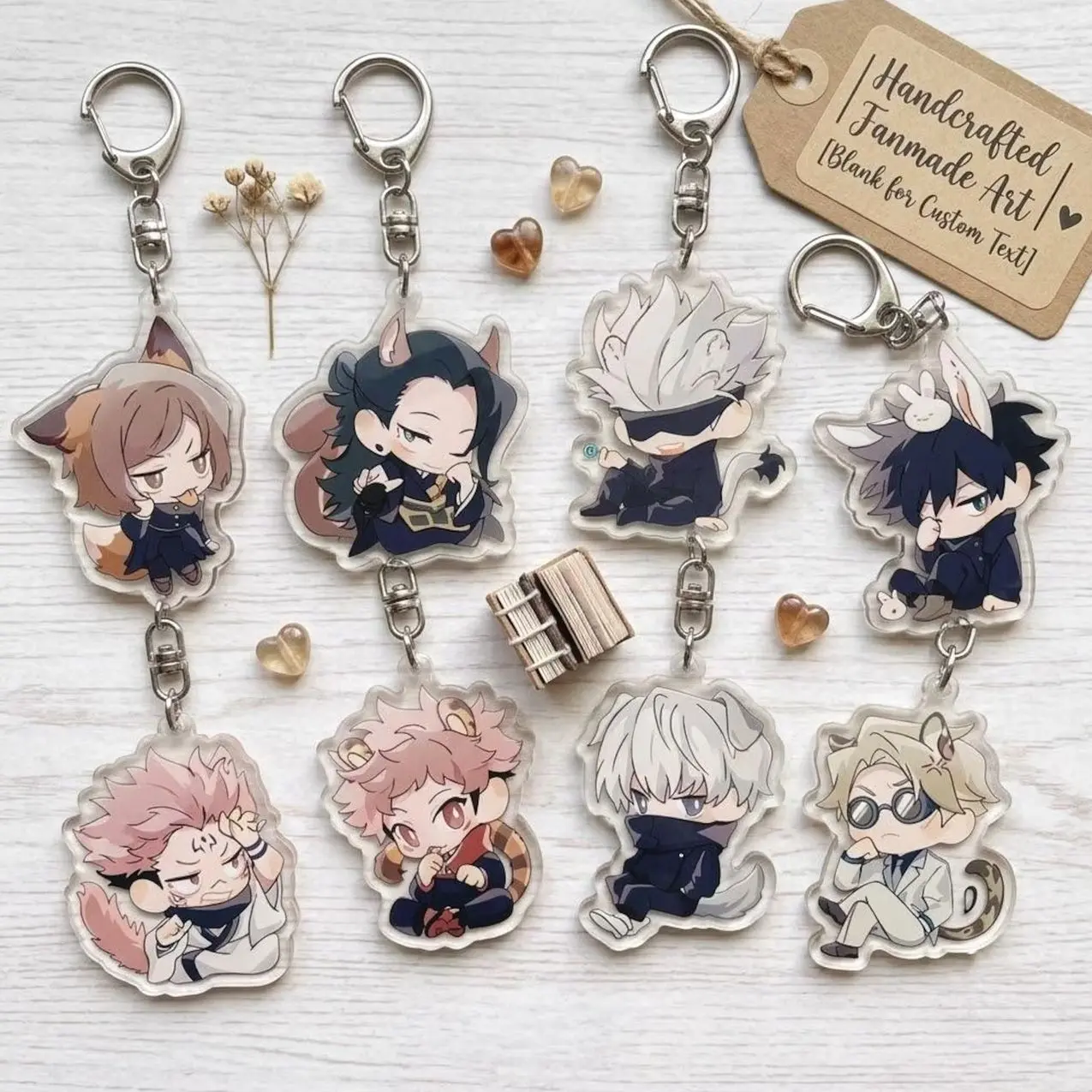Jujutsu Kaisen Keychain | Cute Chibi JJK Acrylic Charm | Gojo Geto Itadori Fushiguro | Kemonomimi Animal Keyring