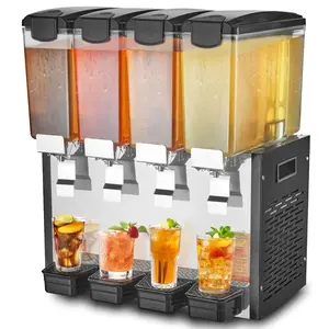 【Summervibes】VEVOR Commercial Beverage Dispenser,  4 Tanks 10 L / 10.6 QT Per Tank Juice Dispenser, 430W Stainless Steel Ice Tea Drink Machine with 45°F-54°F Cooling Temperature, for Cold Drink Restaurant Bar Party
