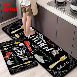 2/3pcs Soft Flannel Kitchen Floor Mat Set, Non-Slip, Absorbent Washable Rug, Farmhouse Style, Ideal for Kitchen, Bathroom, Laundry Room, Hallway, Farmhouse Kitchen Rugs