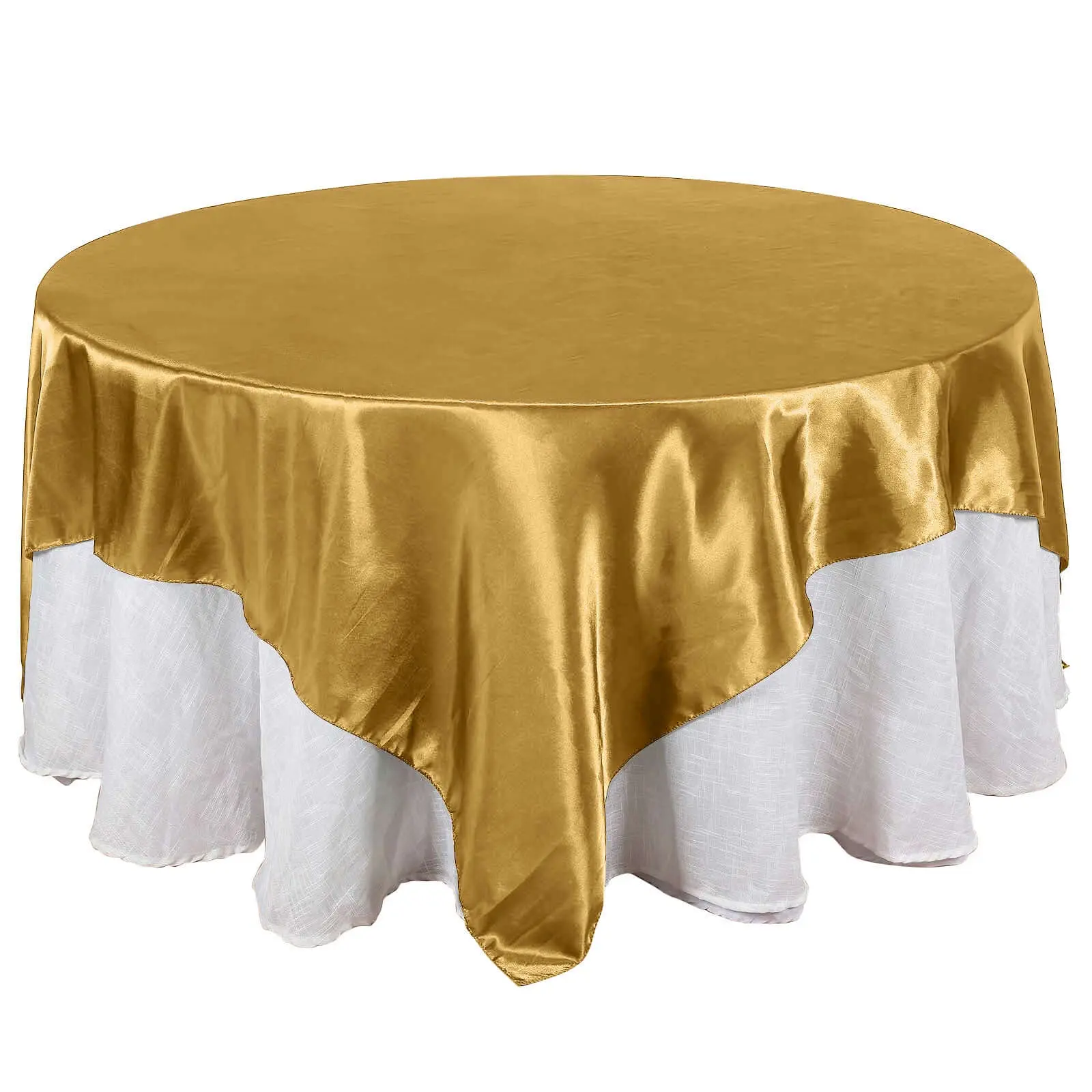 Satin Square Table Overlay - 90"x90", Gold, Smooth Finish, Decorative Luxury Decor for Festive Parties, Wedding & Luxurious Events, Party, Wedding Events