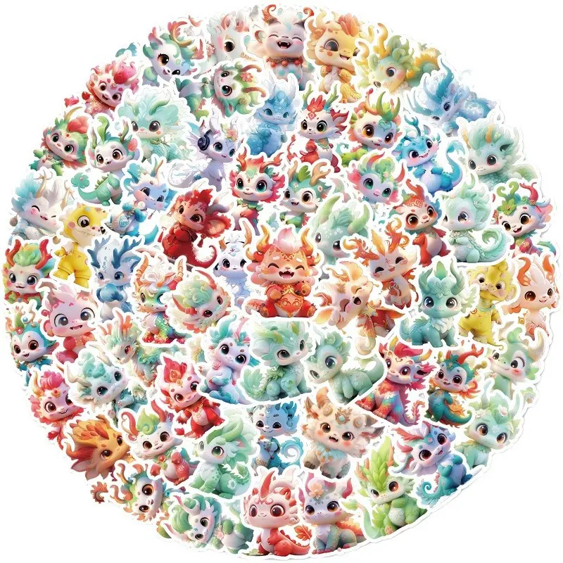 Dragon Stickers 60pcs Waterproof PVC – Cute Mythical Cartoon Decals for Laptops, Journals, Hydroflasks & More