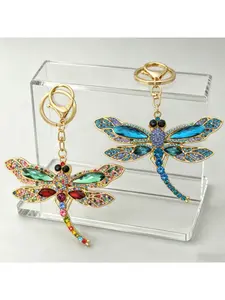 1PC Colorful Dragonfly Keychain Bling Rhinestone Key Ring Pendant Charm for Bag Key Accessories