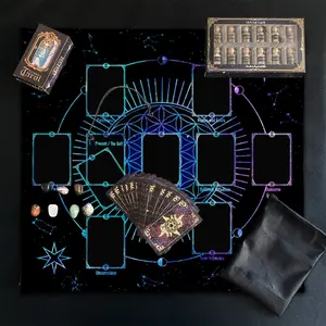 6PC Tarot Reading Set Divination, 1 set with 78 Tarot cards, 1 set with 12 mineral bottles, 1 set with 7 chakra stones, 1 polyester drawstring bag, 1 tablecloth, 1 pendant, an astrological set for Tarot scholars, Spiritual Astrology