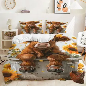 2/3Pcs Adorable Cow Print Duvet Cover Set, Cozy Farmhouse Bedding Set, Boho Bed Set, Soft and Vibrant for a Cheerful Bedroom Decor, Perfect for Animal Lovers and Rustic Style Includes 1 or 2 Pillowcase - No filling/Zipper Closure, Breathable Duvet Set