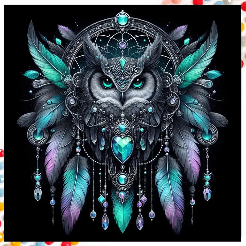 Owl Pattern 5D Diamond Arts Colorful Painting Kit without Frame, Diamond Painting Kits, DIY Craft Decorative Art Picture for Beginner, Wall Art Decor for Home Living Room