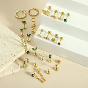 20G Hypoallergenic Flat Back Earring Set for Women - Surgical Steel Studs/Hoops for Sensitive Ears & Helix/Tragus/Conch Multiple Piercings