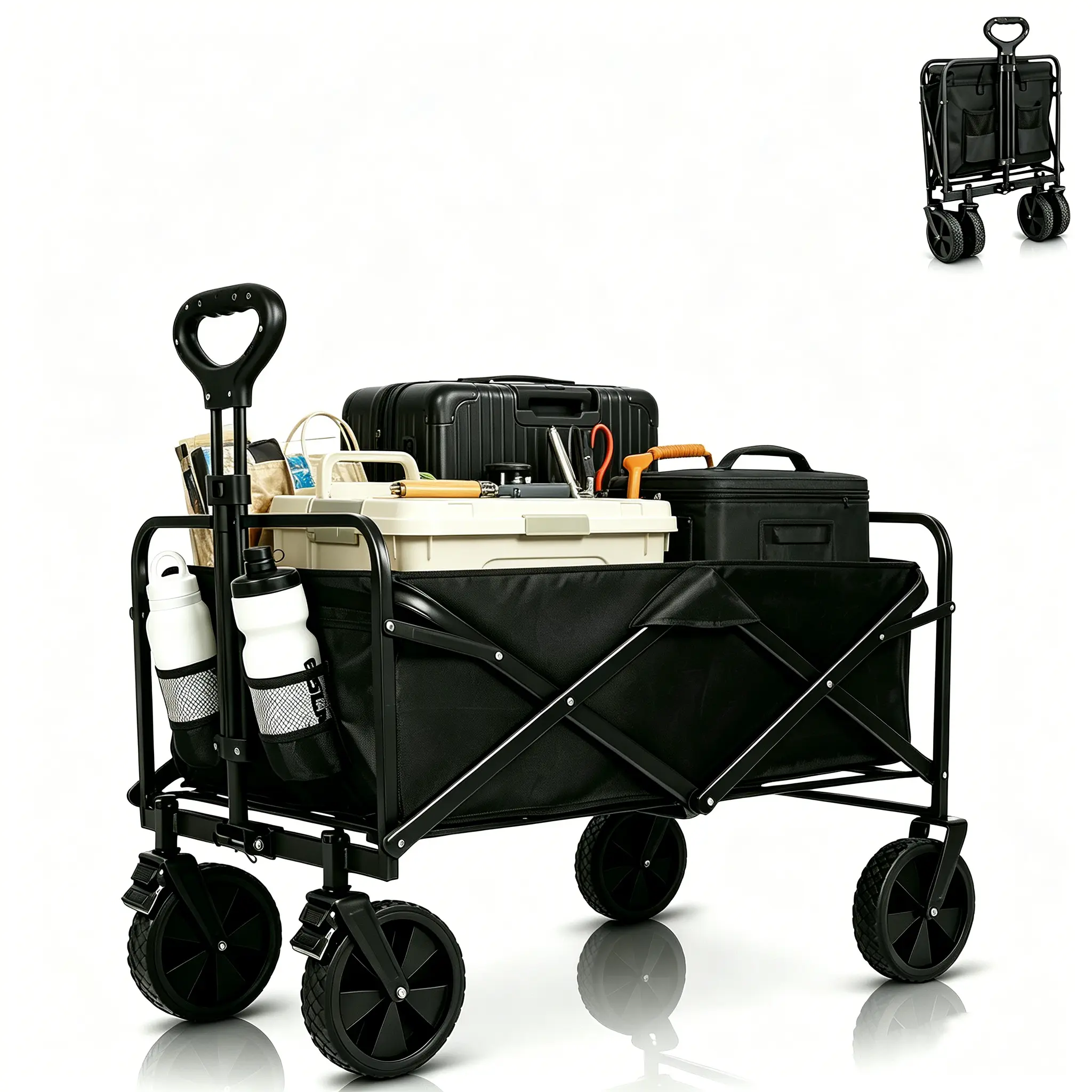 Heavy-Duty Folding Wagon Cart, Lightweight Design for Camping & Game Day, Waterproof Oxford with All-Terrain Wheels & Brakes, 450 lbs Capacity, Folding Trolley Cart, Mesh