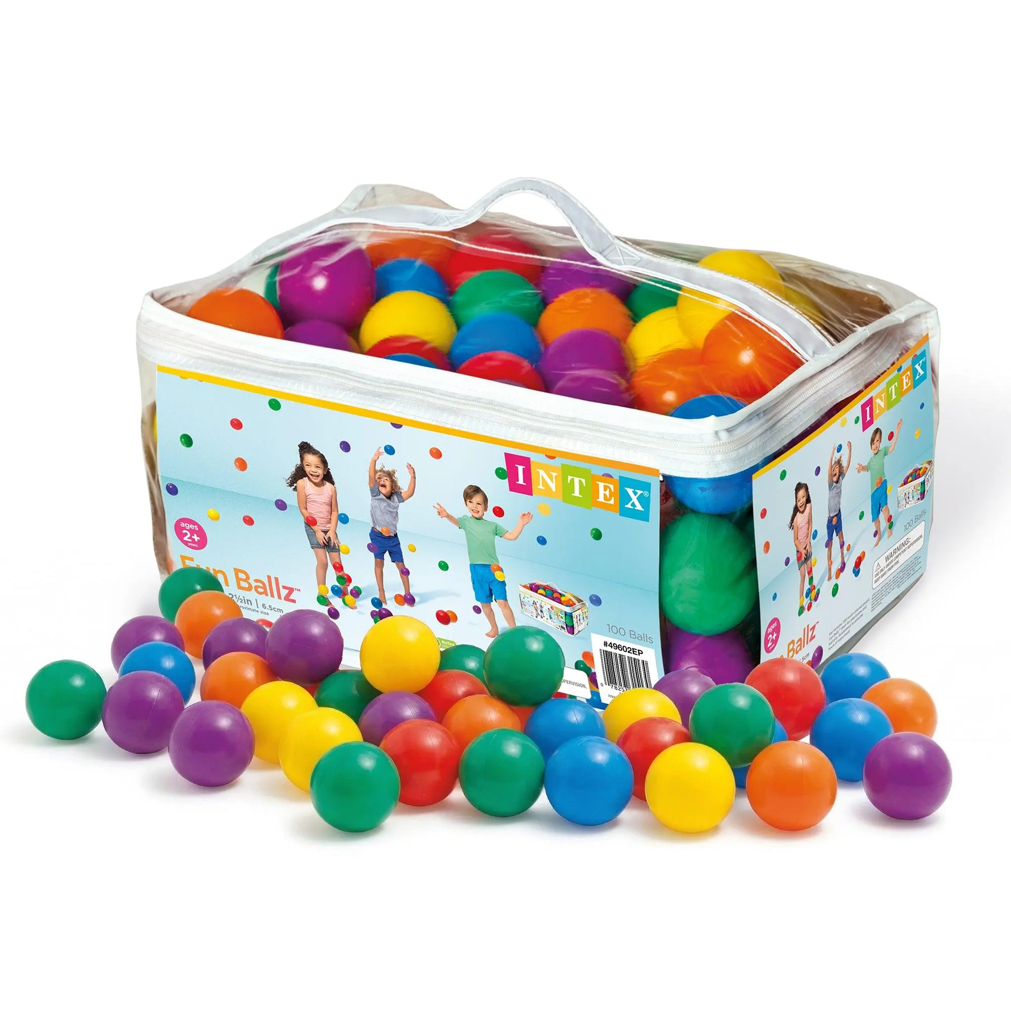 Intex Small Plastic Multi-Colored Fun Ballz for Ball Pit Bounce House, 100 Pack