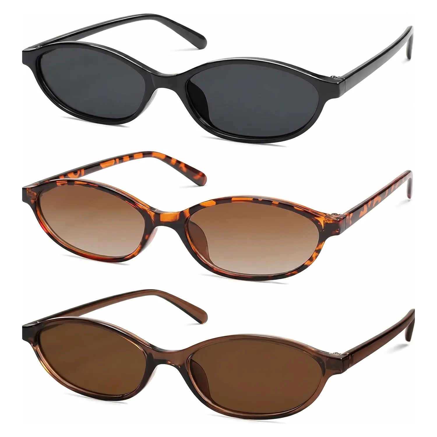 3 PCS Retro Oval Cat Eye Sunglasses for Women, Y2K 90s Trendy Narrow Frame Sunnies, Lightweight Vintage Fashion UV Protection Shades