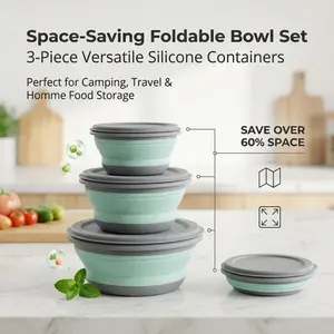 3-Piece Collapsible Silicone Bowl Set with Lids, Space-Saving Foldable Food Containers, BPA-Free Stackable Bowls for Camping, Travel & Meal Prep