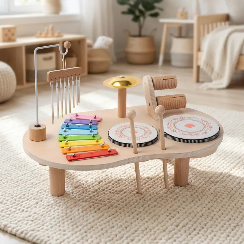 Wooden Montessori Musical Station | 7-in-1 Drum & Xylophone Instrument Set for Kids 3+ | Educational Music Toy | Ideal Birthday Gift for Boys & Girls