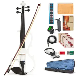 Electric Violin for Beginners - Solid Maple & Spruce, Ebony Fittings, Carbon Fiber Tailpiece, Full Size 4/4 (White)