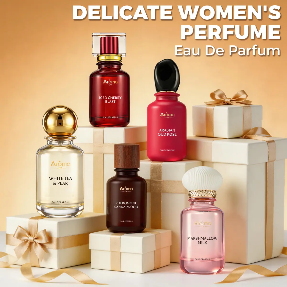Marshmallow Milk Eau de Parfum, Arabian Oud Rose, Iced Cherry Blast, Pheromone Sandalwood, White Tea & Pear 1.96 oz - Long Lasting Luxury Fragrance Daily Women's Perfume