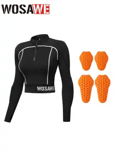 WOSAWE Womens Motorcycle Jacket Cropped Half Zipper Pullover Padded Summer Motorbike Shirt Scooter Riding Gear